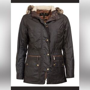 Barbour Dark Brown Utility Jacket with Fur Trim